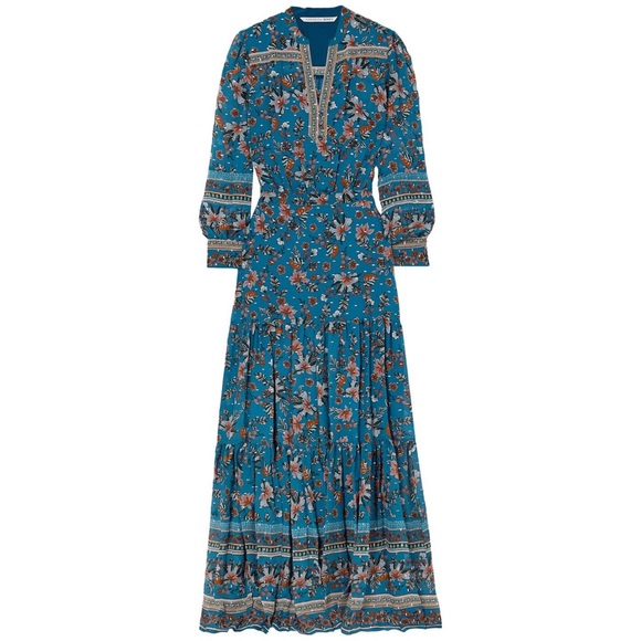NWT VERONICA BEARD Sama Tiered Floral-print Fil Coupé Silk Georgette Maxi Dress - Picture 6 of 15
